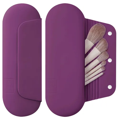Vista 20 de AGIKET Soporte de silicona para brochas de maquillaje, bolsa de cosméticos de viaje: soporte suave y portátil para brochas cosméticas faciales