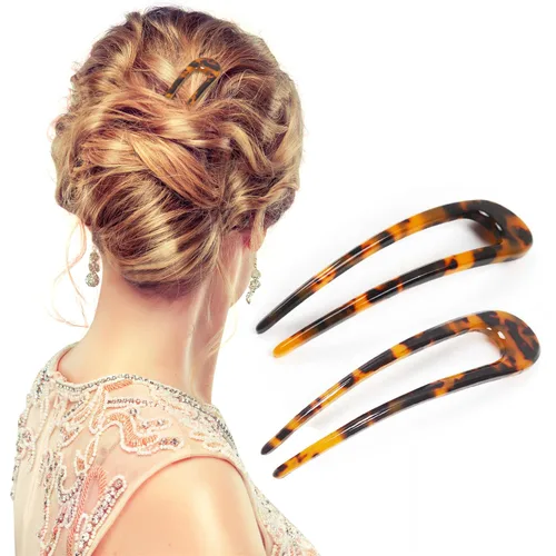 Vista 8 de Paquete de 2 horquillas para el cabello francés Benefree de 5.1 pulgadas en forma de U marfil para cabello fino y grueso, palillos de pelo clásicos