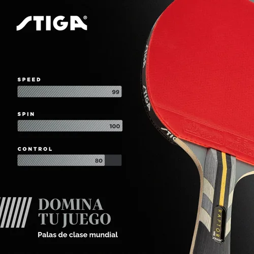Vista 5 de STIGA Pro Carbon + Raptor Performance-Level Table Tennis Rackets with Carbon Technology for Tournament Play - 7-ply Blade with Flared Handles - 2mm
