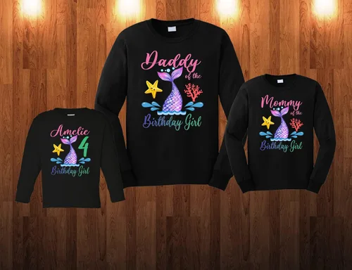 Vista 9 de Camisa de cumpleaños de sirena, camiseta personalizada con cola de sirena, camiseta de sirena personalizada, camisas familiares de sirena, camisetas