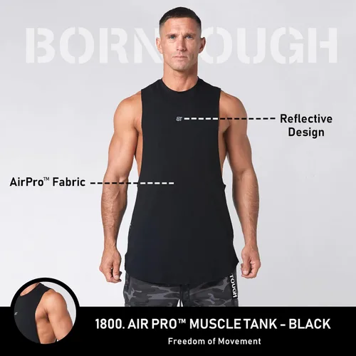 Vista 2 de Born Tough Camiseta sin mangas de entrenamiento de gran tamaño para hombre y corte atlético, para gimnasio, para entrenamiento, culturismo y correr