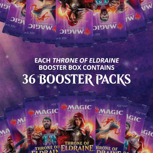 Vista 2 de Magic: The Gathering Caja de refuerzo del trono de Eldraine Paquete de 36 Booster (540 tarjetas) Sellado de fábrica