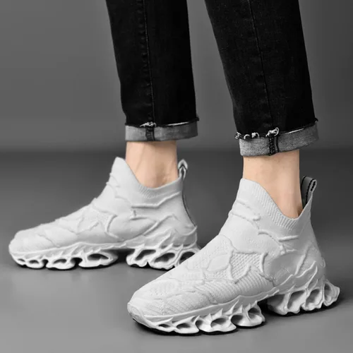 Vista 7 de Poramea Mocasines sin cordones para hombre zapatos de tenis para caminar sin cordones para correr de malla para correr estilo casual atlético Negro