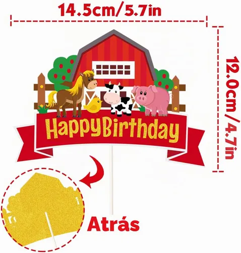 Vista 2 de Decoración para tartas de cumpleaños con temática de granja de granero, granero, animales de granja, decoración de fiesta de cumpleaños