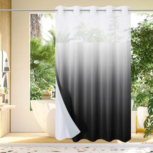 Vista 23 de Gibelle: cortina de ducha pequeña para baño de 36x74, cortina de ducha de punto gofre con juego de forro de tela a presión, no necesita ganchos