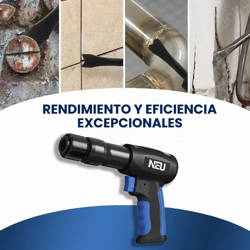 Vista 2 de Martillo neumático, kit de cincel de aire de barril corto NEU PNEUPACTURE de 7.480 in, con 4 cinceles, con retenedor de cambio rápido, cincel