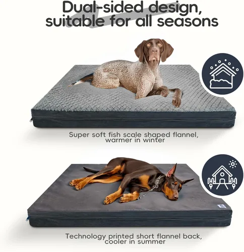 Vista 4 de Cama ortopédica reversible impermeable para perros, extragrande, funda lavable, espuma para caja de huevos, tamaño estándar para perros de hasta 105