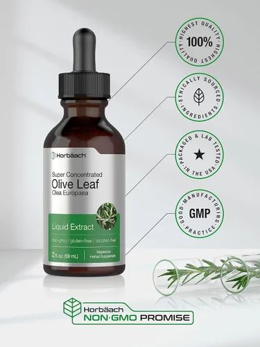 Vista 5 de Horbäach Extracto de hoja de olivo líquido 2 fl oz Super Strength