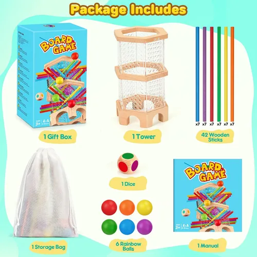 Vista 7 de Juego de mesa de madera Montessori, 42 dados de palos coloridos para niños de 3, 4, 5, 6 años, juguetes matemáticos educativos para habilidades