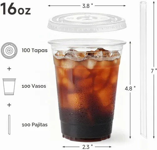 Vista 2 de Paquete de 100 vasos de plástico transparente de 16 onzas