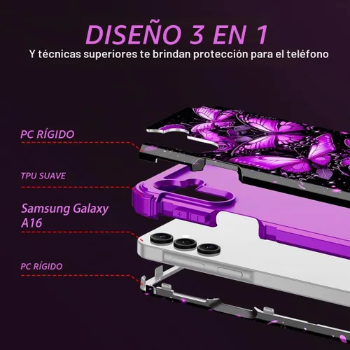 Vista 3 de Rancase Compatible con Galaxy A16 5G Funda, Protección Resistente a los Golpes de Tres Capas de Servicio Pesado Parachoques de Plástico Duro + Funda
