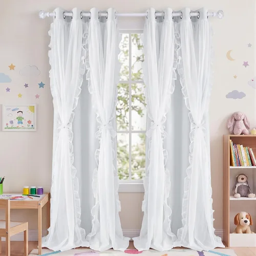 Vista 42 de PONY DANCE Cortinas con Volantes de Doble Capa con Superposición Transparente, Decoración Elegante para Ventanas de Diseño Rústico Francés de Campo
