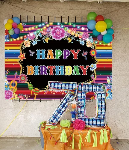 Vista 4 de Telón de fondo de cumpleaños mexicano para fotografía, fiesta temática, fiesta de cumpleaños, suministros de decoración, fondo de cabina de fotos