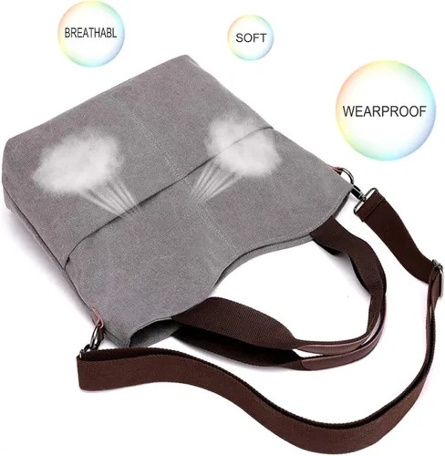 Vista 8 de DOURR Hobo - Bolsos cruzados de lona para mujer, bolso cruzado de moda de algodón