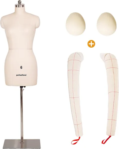 Vista 2 de Maniquí de costura femenino con brazos, talla 6, forma de vestido profesional para exhibición y diseño a medida, torso ajustable en altura con base