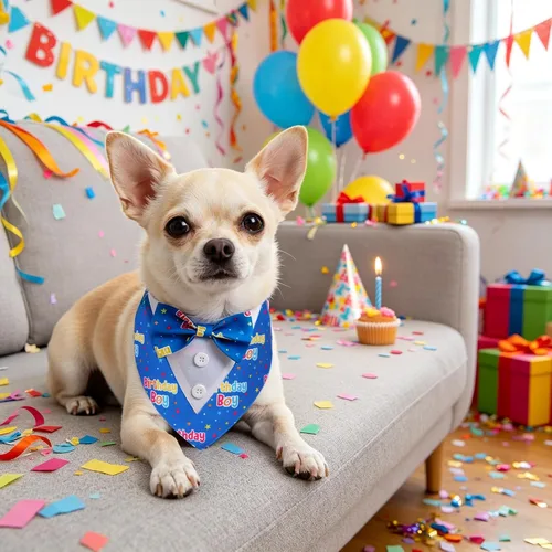 Vista 3 de ADOGGYGO Bandana de esmoquin para perro de cumpleaños, collar azul con corbatín, disfraz formal ajustable de cumpleaños para perros extra pequeños