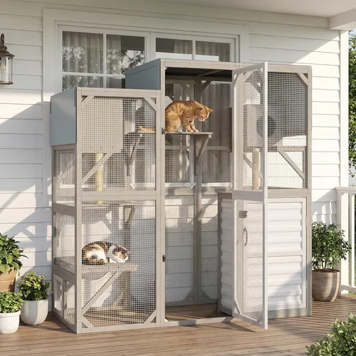 Vista 13 de Cercado Catio grande de 118" para gatos al aire libre, recintos para patio de gatos resistentes a la intemperie para múltiples gatos, jaula exterior