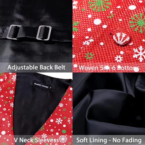 Vista 7 de Barry.Wang Chaleco de traje de Navidad para hombre, chaleco de Navidad, corbatacorbatín, esmoquin para fiesta