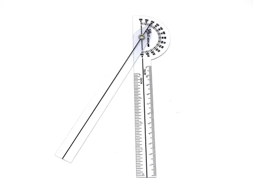 Vista 2 de Goniómetro, regla angular ortopédica transparente, goniómetro de plástico de 360 grados para cinta métrica corporal, goniómetro, regla