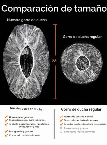 Vista 2 de 10 gorros de ducha desechables grandes para trenzas largas para mujer, talla XL, gorro de ducha de plástico desechable de gran tamaño para rastas