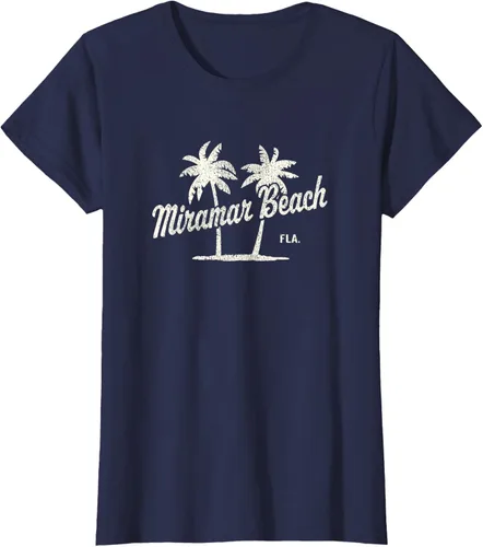 Vista 38 de Miramar Beach Florida Vintage 70s Palm Trees - Camiseta gráfica, Azul / Patchwork, S