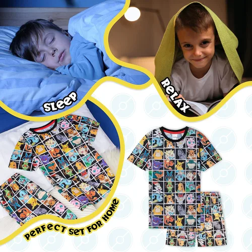 Vista 5 de Pokemon Pijamas para niños y adolescentes, camiseta y pantalones cortos, pijamas de verano, regalos para niños