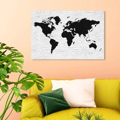 Vista 3 de The Oliver Gal Artist Co. Maps - Lienzo decorativo para pared, diseño de ladrillo limpio Mapamundi, decoración del hogar, 36 x 24 pulgadas, negro