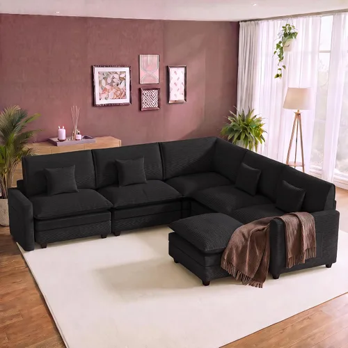 Vista 34 de Cloud Couch Sectional, L Shaped Modular Sofa with Movable Ottoman Negro