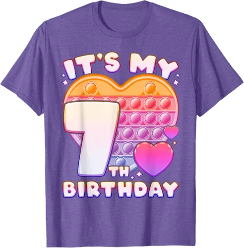 Vista 5 de Pop-it Birthday Girl 7 años de edad, Push it Pop Fidget Bubble Camiseta, Negro