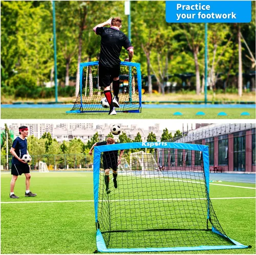 Vista 3 de Ksports Portería de fútbol portátil Red de fútbol para entrenamiento de patio trasero Incluye pelota de fútbol, bomba, 8 conos de entrenamiento