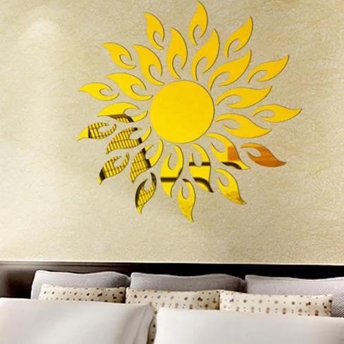 Vista 3 de Pegatinas de pared de espejo 3D de flores de sol, calcomanías de pared con patrón de sol, bricolaje, flor redonda, girasol, extraíble, acrílico