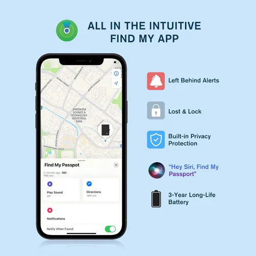 Vista 3 de Coredy Soporte para pasaporte con rastreador Bluetooth, funciona con Apple Find My (solo iOS), cubierta de pasaporte localizada, indicador de sonido