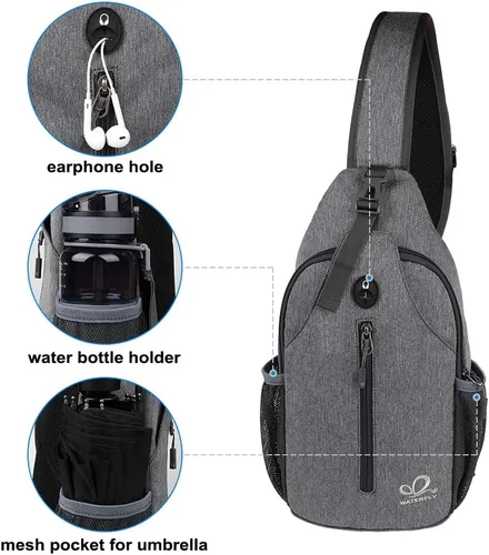 Vista 148 de Waterfly - Mochila cruzada tipo bandolera para viajes y caminatas, bolsa de pecho, Gris, talla única