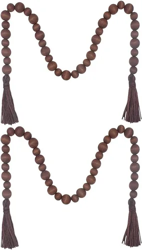 Vista 12 de IMIKEYA Guirnalda de cuentas de madera de Acción de Gracias: guirnalda de cuentas de madera de granja colgante de madera con borlas, hojas de arce