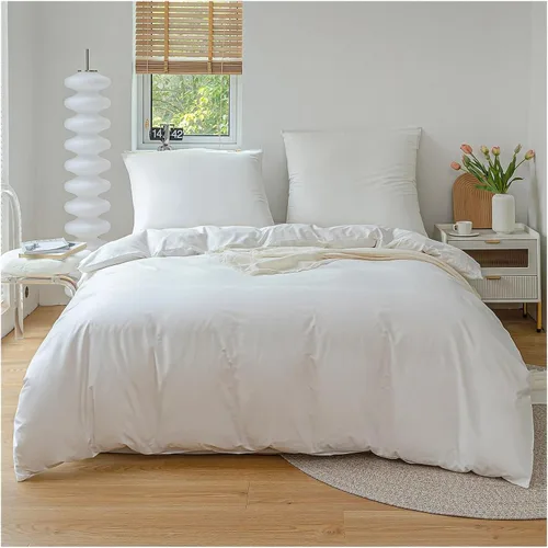 Vista 2 de Juego de funda de edredón de algodón, 100% algodón, tela gruesa agradable a la piel, color sólido, juego de cama doble, ropa de cama