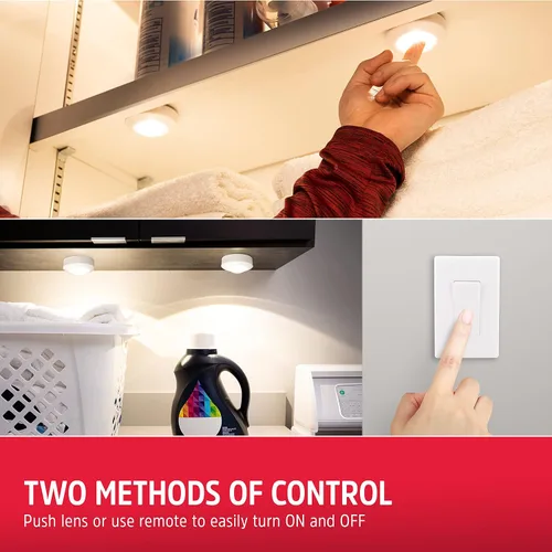 Vista 3 de Energizer Luces LED de disco, control remoto de interruptor de pared, paquete de 2, funciona con pilas, iluminación debajo del gabinete, luces
