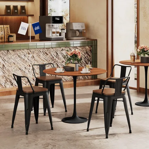 Vista 8 de Changjie Furniture - Juego de 4 sillas altas de metal con diseño industrial para barra de cocina o bar con respaldo bajo, Metal, Negro, 18 pulgadas
