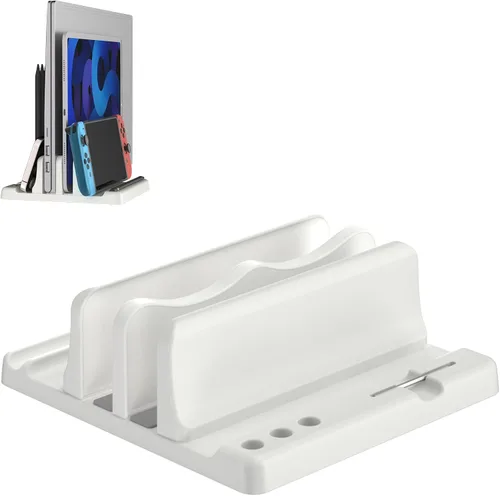 Vista 8 de Soporte vertical para laptop, soporte vertical de plástico ABS ajustable para laptop, ahorro de espacio 4 en 1, compatible con todos los MacBook Pro