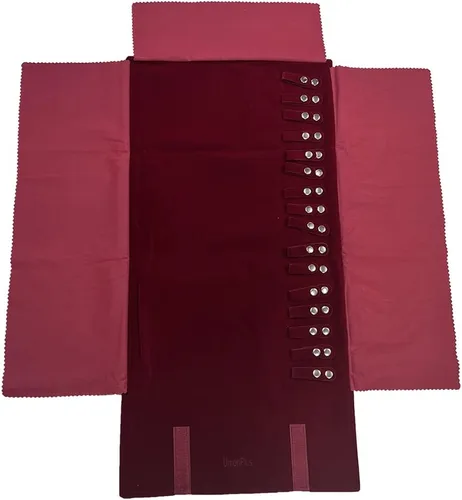 Vista 7 de UnionPlus Estuche de joyería de viaje, organizador de bolsas para collares, pulseras, color borgoña
