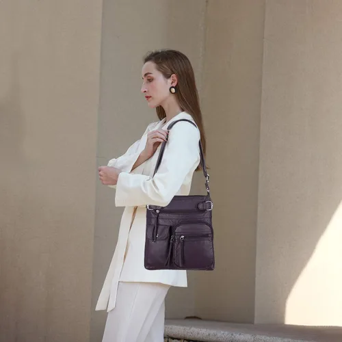 Vista 3 de Angel Kiss Bolsos cruzados para mujer de cuero lavado con múltiples bolsillos suaves y medianos