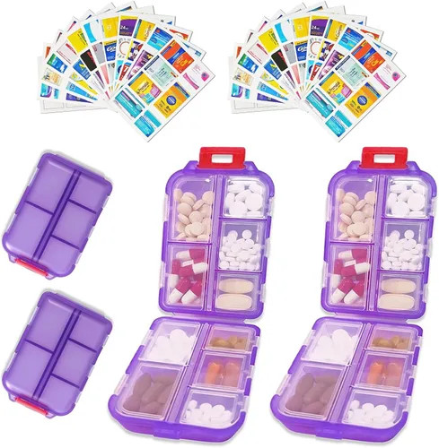 Vista 23 de Organizador de pastillas de viaje portátil, estuche pequeño para bolsillo, pastillero para bolso, organizador de medicinas con 10 compartimentos