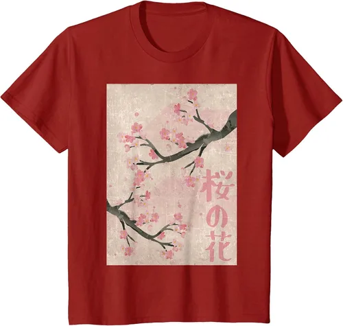Vista 81 de Cherry Blossom Japanese Vintage Woodblock Japan Pink Sakura T-Shirt Asphalt Grey