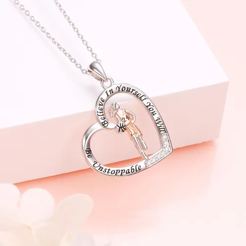 Vista 6 de Ladytree Collar con colgante de corazón de plata de ley 925 grabada para niña, tocando violín, violonchelo, saxofón, baloncesto, voleibol, regalo