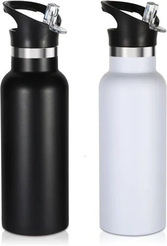 Vista 35 de Volhoply Botella de agua aislada para niños de 17 onzas, botellas de agua de acero inoxidable con tapa con pajilla, botella de agua de metal al