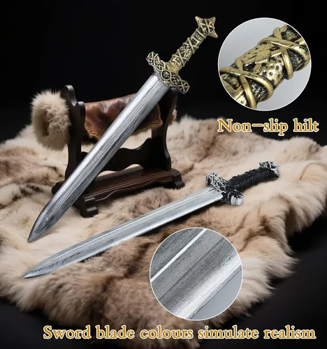 Vista 5 de 2pcs juguete espada romana espada Halloween Cosplay medieval caballero accesorio plata oro
