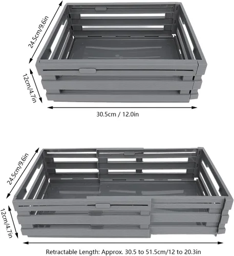 Vista 9 de Yinhing Retractable Storage Box Bin Organizer Expandable 30.5-51.5cm PP Material for Bedroom Office Camping Car Trunk Organization (Grey)