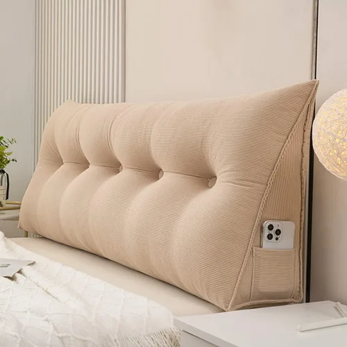 Vista 10 de Cojín triangular grande para cabecero de lectura, almohada para reposo en cama, respaldo triangular, respaldo de forro polar, soporte de Beige