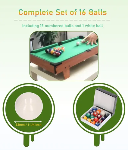 Vista 4 de Mini bolas de billar, juego de 16 bolas de billar, billar de mesa de billar de 1-1/4 pulgadas, mini bolas de billar de resina, bola de entrenamiento