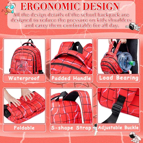 Vista 5 de FunnyGifts Mochilas para niños y niñas, mochila escolar para escuela primaria y preescolar para niños de 4, 5, 6, 7, 8, 9, 10, 11, 12