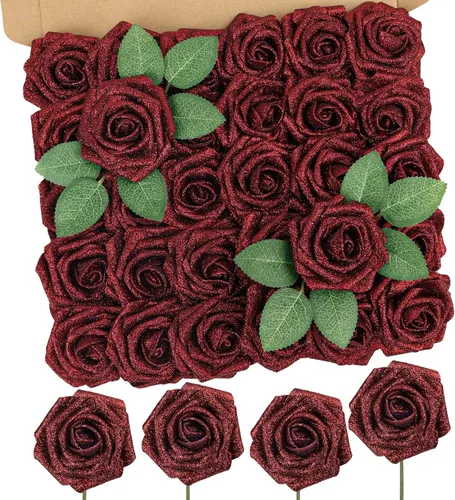 Vista 35 de MACTING 30 PCS Flores Artificiales Rosas Negras y Blancas Flores Falsas con Tallo Rosas de Espuma de Tacto Real para Boda Bola de Besos Ramillete